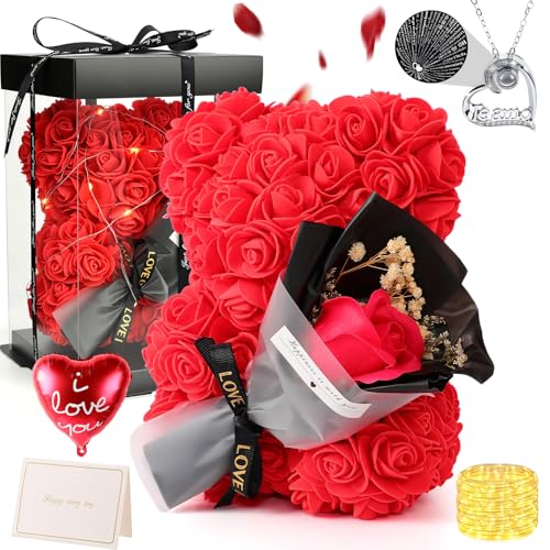 La mejor selección de Flores Top 5. 49 BUMOKO Flores Eternas, Regalo para San Valentín, Oso de Rosa Artificiales con Luz LED, Flor Rosa Eterna Artificial, Adecuado para Regalos de San Valentín, Aniversario y...