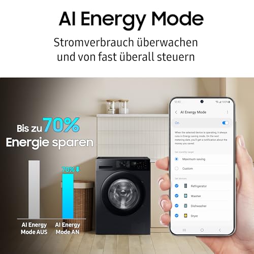 Samsung WW10FG5U34ABEG Waschmaschine, 10 kg, EEK: A, AI Energy Mode, AI Ecobubble, SuperSpeed 39 Min., Mikroplastikprogramm, WiFi, Schwarz