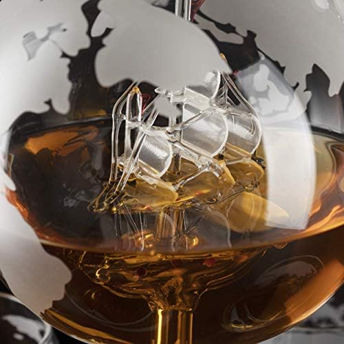 Etched World Decanter Whiskey Globe - The Wine Savant Whiskey Gift Set Globe Decanter with Antique Ship, Whiskey Stones and 4 World Map Glasses, Great Gift - Alcohol Related Gift, Home BAR Decor