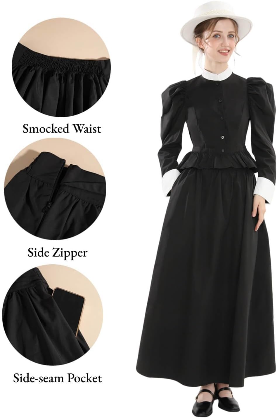 Nuoqi Victorian Dress for Women 2Pcs Black Victorian Dress Ball Gown 1800s Edwardian Renaissance Costume Women Vintage - Image 4