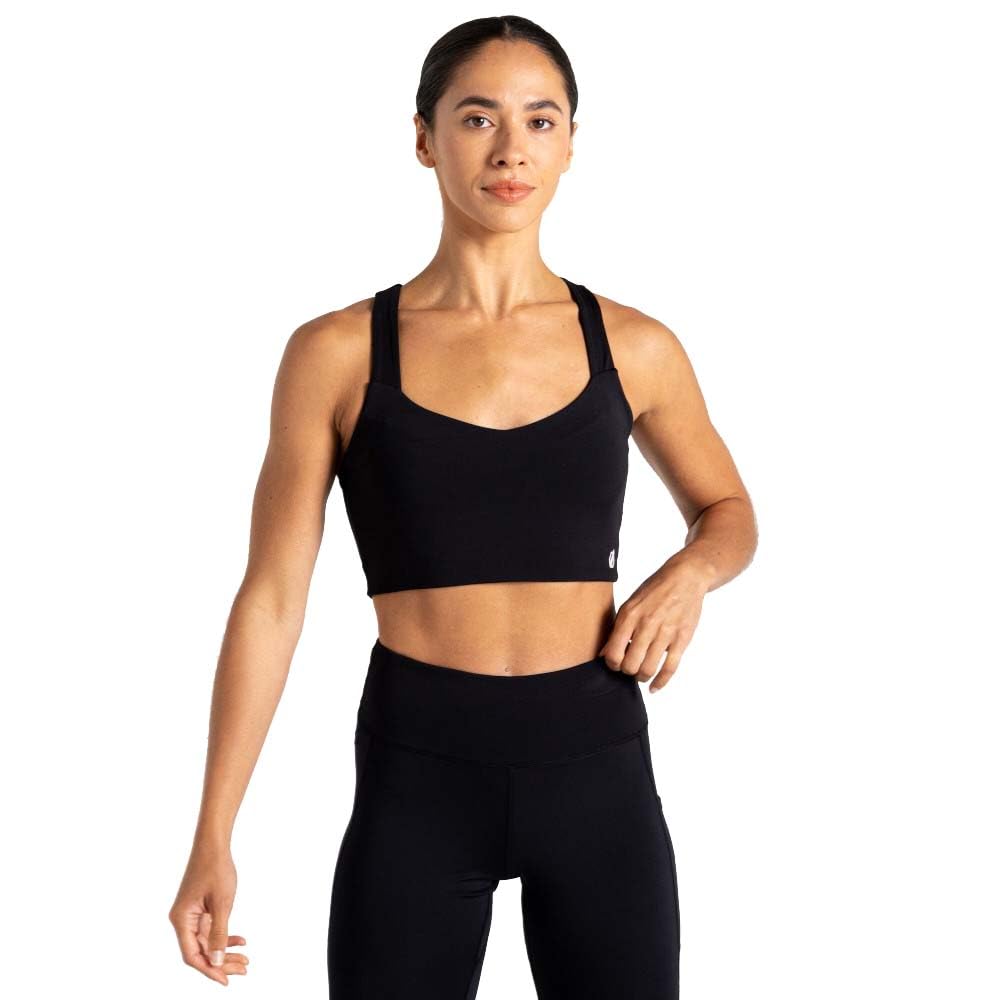 Dare2B Womens Swift Sports Bra Base Layer, Medium Impact, Antibacterial & Sweat Wicking - Perfect for Activewear, Gym & Yoga Black