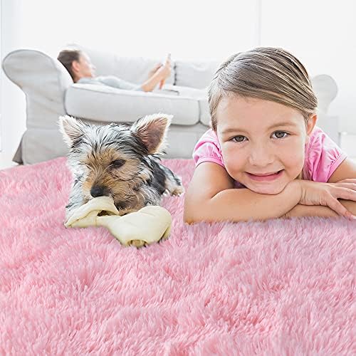 BENRON Soft Fluffy Modern Area Rugs, 4x6 Feet Shag Rug for Bedroom Living Room Decor, Plush Boys Girls Kids Room Carpets, Solid Nursery Floor Carpet, Pink