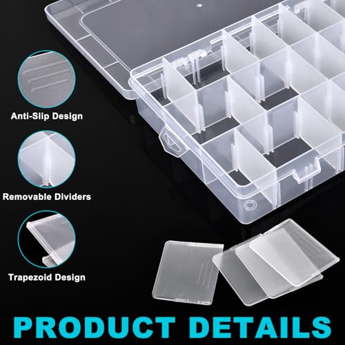 Image of 2 Pack 24 Grids Plastic Storage Box Clear Organizing Containers with Adjustable Dividers for Beads, Crafts, Art DIY, Jewelry, Screws, Pins, Thread, Fishing Gear, Small Items
