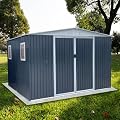 12FTx10FT Outdoor Storage Garden Shed, Outdoor Storage Box with 4 Windows and Aluminum Alloy Frame for Garden, Patios, Backyards, Apex Roof, Grey