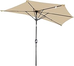 Angel Living Half Circular Parasol, Sombrilla Semicircular 250cm de Acero, Mástil Central de Acero de 38 mm, Para Jardín Patio Balcón