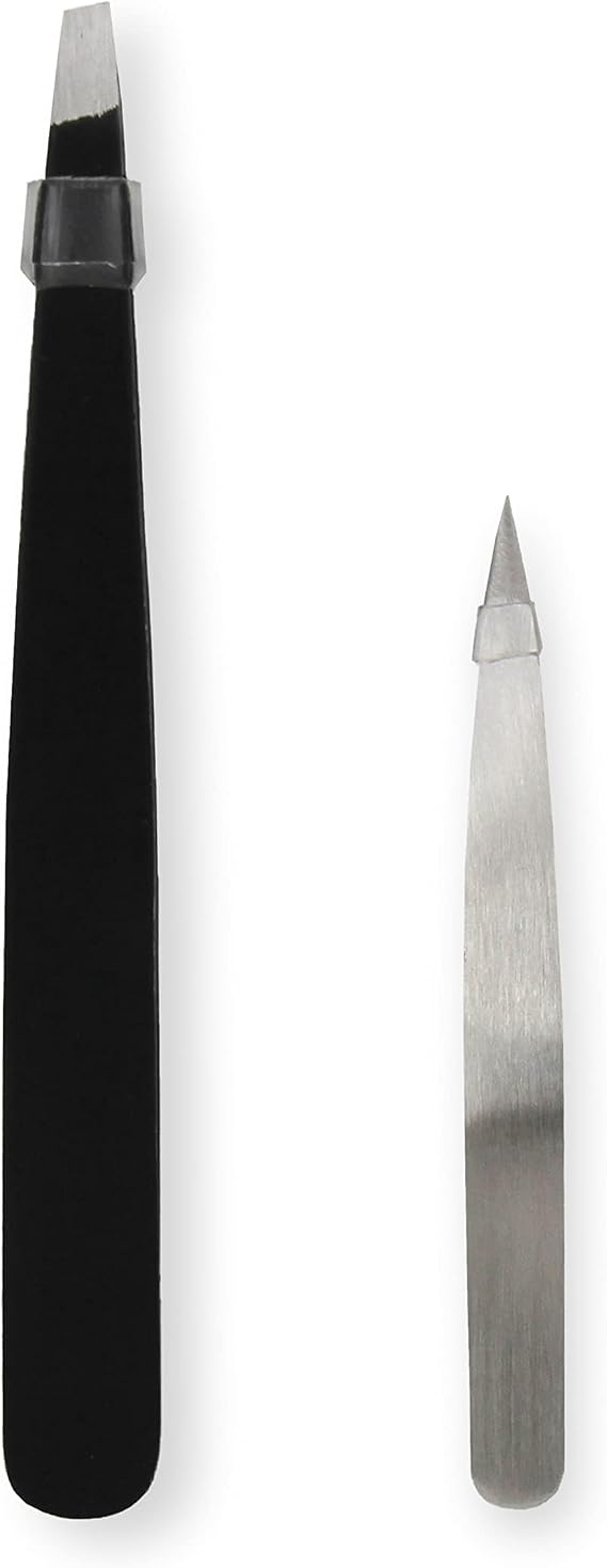 Amazon Basics 4-Piece Eyebrow Grooming Kit with Scissors, Tweezers, Spoolie Brush for Shaping at Home, Black