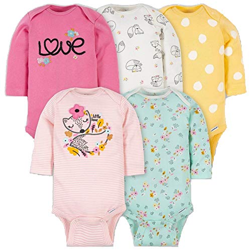 Gerber baby 5-pack variety onesies bodysuits (girls fox l/s, 3-6 …