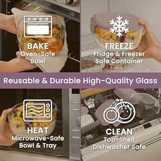 Bentgo Glass Salad Container - 7.6-Cup Salad Bowl with Airtight Lid, Leak-Proof Sauce Container, 4-Compartment Bento Tray & Reusable Fork - BPA-Free for Meal Prep, Office & More (Lavender)