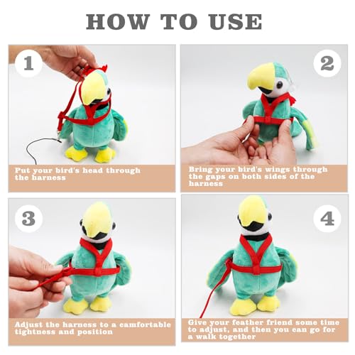 Image of Adjustable Bird Leashes and Harnesses, Bird Nylon Harness with Cute Wing for Parrots, Pet Bird Accessories, Bird Leash for Hang Out, Suitable for Cockatiel, Quaker, Amazon Parrot and Same Size Birds