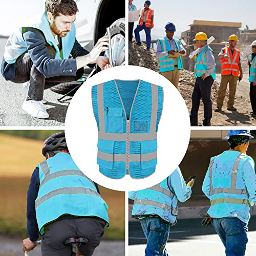 Feimax High Visibility Safety Vest Mesh Reflective Work Vests For Men Women With Pockets And Zipper Meets Ansi/Isea Standards (Azure, X-Large) #TOP6