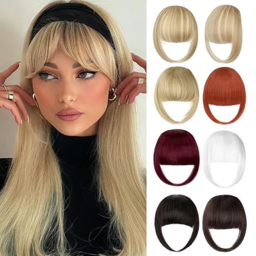 Leterly Bangs Hair Clip in Bangs for Women Thick French Fake Bangs Clip in Hair Extensions Fringe with Temples Hairpieces for Daily Wear Light Blonde Mix Bleach Blonde