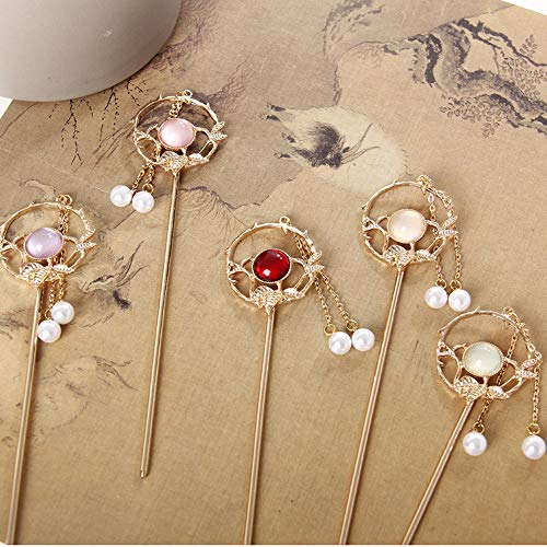 WUSIO 5 Pcs Ornaments Bridal Ancient Style Vintage Chinese Crystal Hair Fork Hair Accessories Tassel Hairpin Pearl Hair Sticks(Multicolor)