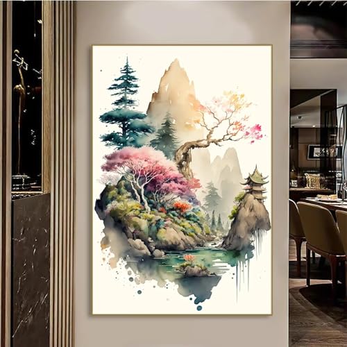 Images décoration intérieure aquarelle paysage, art mural toile 60x90 - 2