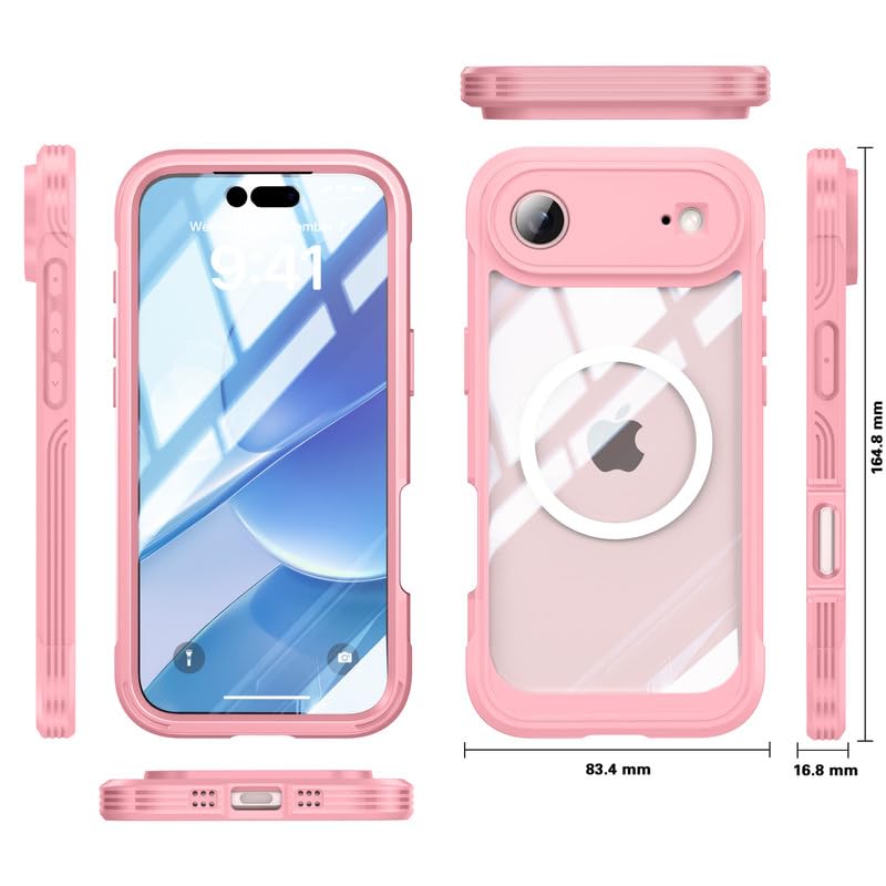 Image of LuxuryKase Shockproof Front & Back Cover for iPhone Air with Full Body Protection | Strong Grip | Camera & Screen Guard | Wireless Charging Support | Durable TPU+PC Design - Pink