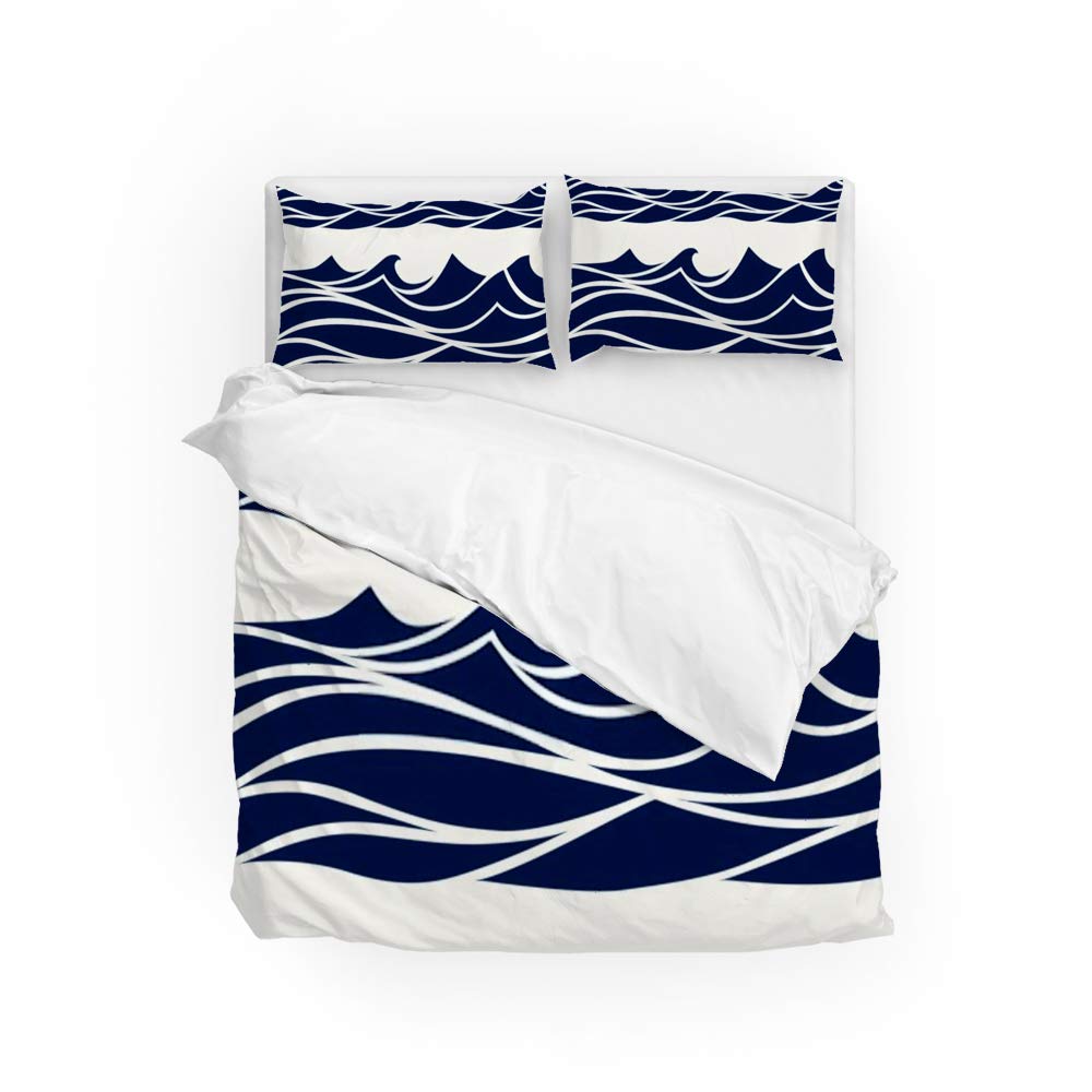 Housse de couette vagues bleu anti-plis en tissu polyester doux pour literie jumeau
