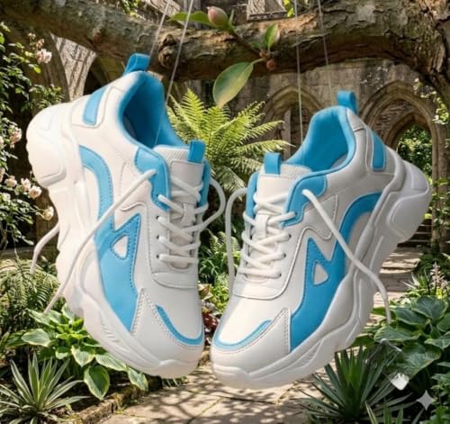 Image of Women's Chunky Lace-Up Sneakers, Colour Block Platform Casual Shoes