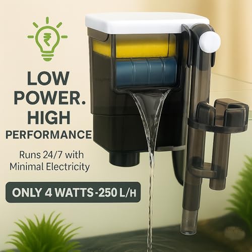 Image of BLH-401 Aquarium Hang On Filter | 4W | 250L /H HOB Filter with Surface Skimmer | Vertical Aquarium Filter for Fish Bowl & Mini Fish Tanks Up to 1.5 Ft | Silent Waterfall Filtration System
