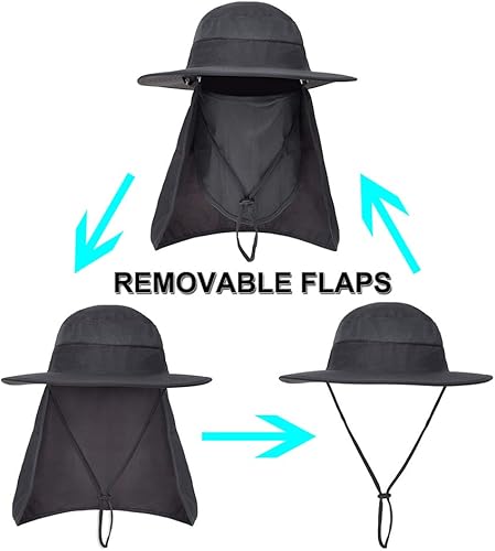 Miniatura 3 de TOPTIE Sombrero de verano con protección solar UV de ala ancha con tapa extraíble para cuello y cara, sombrero de pesca