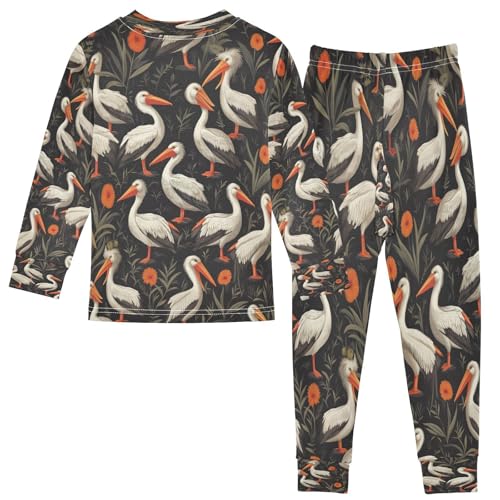 Pajama Sets Long Sleeve Birds Among Orange Flowers Soft Comfy Sleepwear 2 Piece PJS 3-8T3