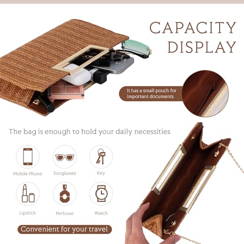 Image of Top Handle Straw Clutch for Women Summer Clutch Straw Evening Bag Raffia Crossbody Purses Woven Beach Clutch