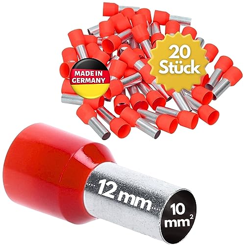 Kalitec AE1012RTSB 20 casquillos aislados 10,0 mm², 12 mm de largo, color rojo, fabricados en Alemania, grado industrial