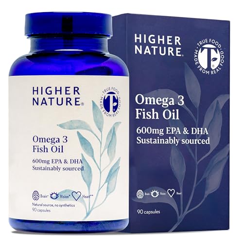 Higher Nature - Omega 3 1000mg Fish Oil Capsules - Eye Health & Brain - 180mg EPA - 120mg DHA - 90 Capsules