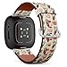 CJBROES Replacement Leather Watch Band, Compatible with Fitbit Versa 3 and Fitbit Sense of Wristband Bracelet Accessory - Watercolors Parrots Tropical Flowers