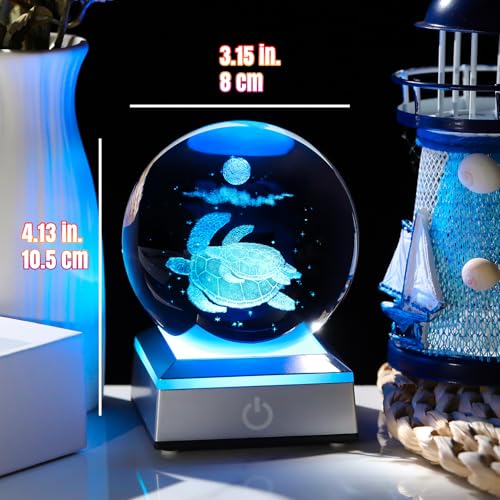 Image of Ornalrist Sea Turtle Gifts for Women Men, 3D Sea Turtle Crystal Ball with Colorful LED Light Base, Sea Turtle Crystal Snow Ball for Turtle Lovers, Sea Turtle Figurines Home Decor