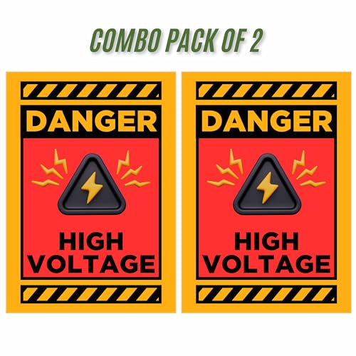 Image of High Voltage Warning Sign Sticker Board 20.5 x 14.5 CM (Pack of 2) | Heavy Duty Safety Sign | Pre-Drilled Corner Holes | Peel & Stick or Screw Fixing | Electrical Danger Alert Sign (High Voltage, Medium -20.5 x 14.5 CM)