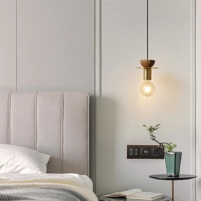 Suspension en cuivre et noyer massif luminaire chic de chambre