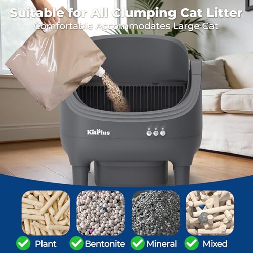 Image of Self-Cleaning Cat Litter Box, Open-Top Automatic Litter Box with APP Control, Odor-Control & Low-Noise Design, Large Capacity, Safe for Multiple Cats