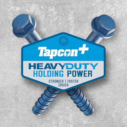 Image of Tapcon+ 3 /8 x 2-1 /4 Inch Heavy-Duty Hex Head Concrete Anchors, 60 PCS, Corrosion Resistant Blue Climaseal Coating, Outdoor Rated Use, Concrete Block & Masonry Brick Screws, Drill Bit Sold Separately