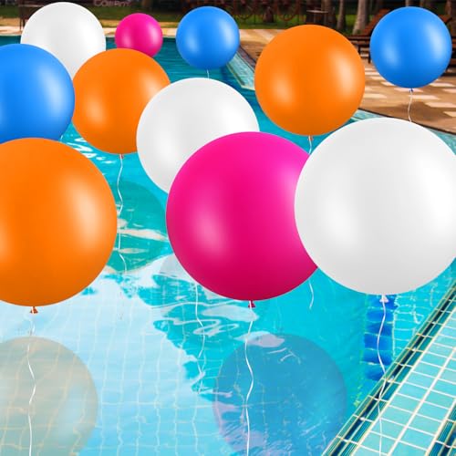 Image of Gejoy 24 Pcs Pool Giant Balloons 36 /24 /18 Inch Jumbo Large Big Latex Balloons Bulk with Ribbon for Pool Decorations Garland Arch Wedding Birthday Supply, Needs to Be Filled with Helium(Colorful)