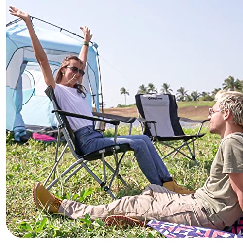 Kingcamp Camping Chair,Heavy Duty Oversize Folding Chair With Comfotable Tilted Back-Cup Holder-Carry Bag For Indoor Outdoor Travel Office(Black) #TOP1