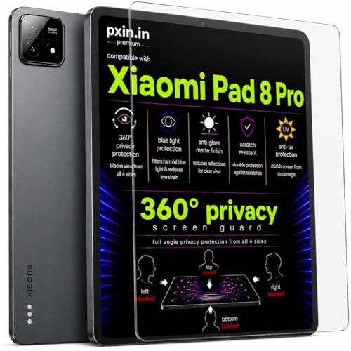 Image of Pxin 360 Pro Privacy Screen guard compatible with Xiaomi Pad 8 Pro | Anti Glare | Anti UV | Anti Blue | Anti Reflection | Privacy Filter | Unbreakable Build