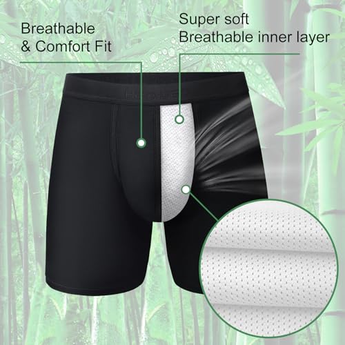 Men's Boxer Briefs Soft Breathable Pouch Boxer Underwear Long Leg Moisture Wicking Underpants, 3 Pack2