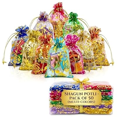 HOTFIX® Pack of 50 Multicolor Organza Potli Bags 3x4 Inch, Drawstring Gift Pouches for Jewellery, Dry Fruits, Wedding Return Gifts, Shagun, Festival Favors and Small Gift Packaging