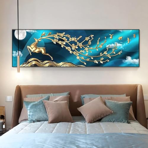 Peinture de paysage animal élan doré 55x110 cm sans cadre pour salon