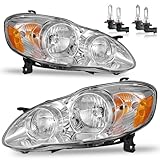 ROADEAL Headlights W/Bulbs for 2003 2004 2005 2006 2007 2008 Toyota Corolla Halogen Headlamp Replacement Driver & Passenger Side