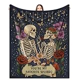 Anniversary Couple Gift Blanket for Her Him,Skull Lover Throw Blanket for Boyfriend Girlfriend 60'X52',I Love You More Wedding Birthday Gift for Husband Wife,Christmas Skeleton Decor for Women (Black)