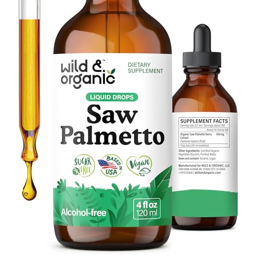Wild & Organic Saw Palmetto for Men & Women - Urinary Tract & Hair Support - Saw Palmetto Extract Liquid Drops - Add to Tea - Serenoa Repens Berries Supplement - Vegan Sugar & Alcohol-Free - 4 fl oz