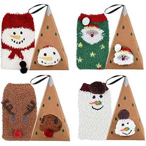 Aniwon Christmas Fuzzy Socks,4 Pairs Christmas Holiday Socks Soft Cozy Socks Warm Slipper Winter Socks for Women Cover