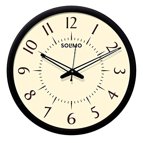 Image of Amazon Brand - Solimo 12-inch Plastic & Glass Wall Clock - Classy (Silent Movement, Black Frame), analog