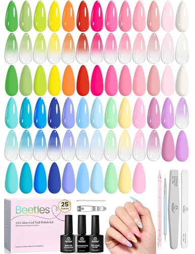 Beetles Summer Gel Polish Set - Blooming Dye Colleciton 25 Pastel Bright Colors with Blooming Gel Polish Set 4th of July Nails with Base Top Coat Trendy Colors Uv LED Lamp Salon DIY at Home