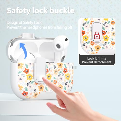 Image of for AirPods Pro 3 Case with Lock & Phone Stand,Cute Floral Pattern Style | PC & TPU Dual Layer Protective Cover with Keychain & Cleaner Pen for Apple AirPod Pro 3rd Generation Women(Bin Chrysanthemum)