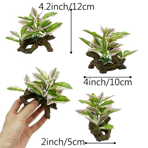 Image of Fish Tank Decorations Aquarium Decor Ornaments Betta Pink Leaf pad Hammock Artificial Driftwood Goldfish Bowl Accessories (Light Pink 3pcs /Buddha-Set)