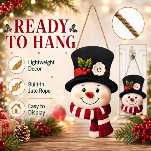 Image of Christmas Decorations - Winter Snowman Wooden Welcome Sign for Front Door