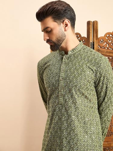 Image of Amazon Brand - Tavasya Men Rayon Blend Geometric Regular Kurta