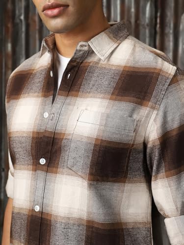 Image of High Star Men Check Cotton Regular Fit Collar Long Sleeve Shirts 29