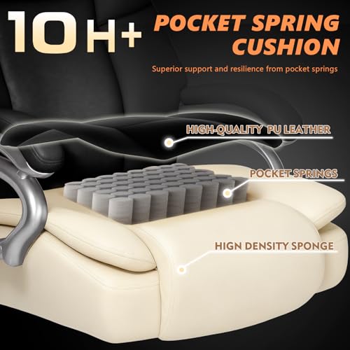 Image of Indulgear 500lbs Big and Tall Office Chair with Dual Rubber Wheel, Heavy Duty Office Chair for Low Back Pain Relief, Large Executive Desk Chair with Adjustable Lumbar Support